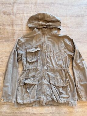 Zara Light Grey Girls Hooded Utility Jacket, Size 13-14